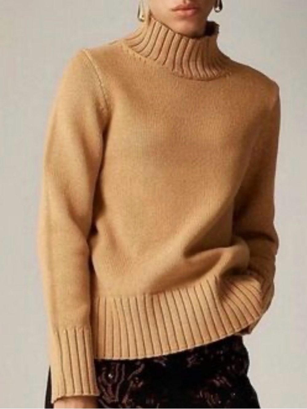 J.Crew Cotton Camel Chunky Knit Turtleneck Sweater Size Medium